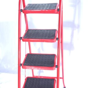 نردبان آپارتمانی سهند نیک 5 پله کفه پهن قرمز سفید نقره ای - چهارپایه پهن تولید تبریز