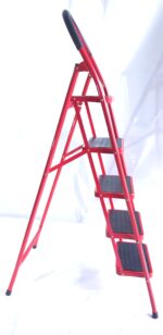 نردبان آپارتمانی سهند نیک 5 پله کفه پهن قرمز سفید نقره ای - چهارپایه پهن تولید تبریز